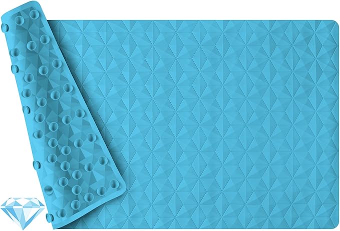 Non Slip Bathtub Mat for Bath Tub Shower - Natural Rubber Mat with 241 Suction Cups - Soft Bathroom Safety Mat - Unique Diamond Pattern - Fatigue Relief - Machine Washable - 16 × 28 Inch