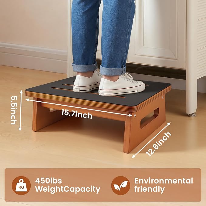 Landrip Step Stool for Adults Seniors with Non-Slip Rubber Stepping Surface, Heavy Duty Wooden Step Stool, Bed Steps for High Beds, Bathroom, Bedroom, Kitchen & Kids Bedside Support