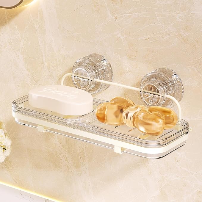Suction Cup Soap Dish, Wall Mounted No Drilling Bathroom Soap Holder, Removable Soap Tray for Shower, Clear