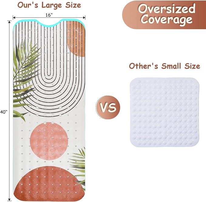 Bathtub Mat Non Slip, Bohemia Extra Long Bath tub Mat Shower Floor Mat with Suction Cups and Drain Holes for Adults Kids Elderly 40 X 16 Inch