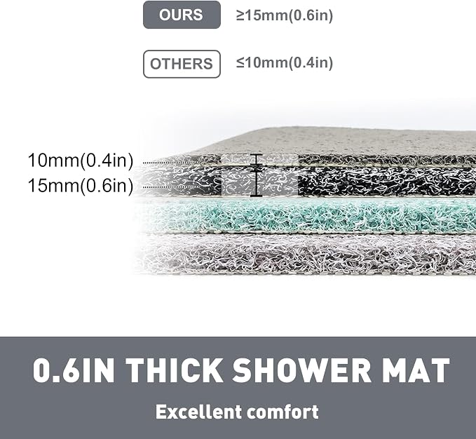 Shower Mat Non Slip: 24 x 24 Inch Square Shower Mats with Drain Hole in Middle - Soft Loofah Quick Drying Matt for Shower Stall