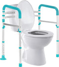 Lianjindun Toilet Safety Rails (350 lb), Adjustable Toilet Frame for Elderly, Seniors, Handicap & Disabled, Foldable Handicap Toilet Handles Fit Any Toilets（Peacock Blue）