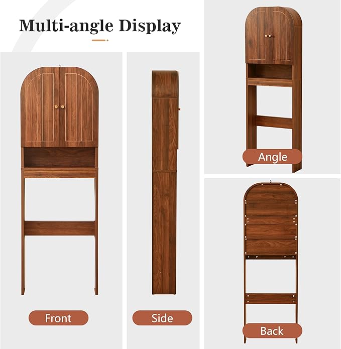 Over the Toilet Storage Cabinet, 70" Tall Bathroom Space Saver with Fluted Grooved Doors, Freestanding Over Toilet Organizer with Adjustable Shelves & Soft-Close Hinges for Small Bathrooms (Walnut)