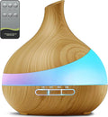 Essential Oil Diffuser for Women, 500ml Aromatherapy Diffuser:14-Color LED, Dual Mist 30/60ml/h, Remote Control, Auto Shut-Off, Hotel Spa Bedroom Minimalist (Wood Grain)