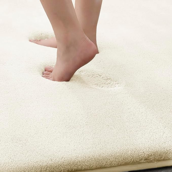 MINIDEAR Toilet Rugs 24x20 - U Shaped Cream Thick Memory Foam Contour Rugs,Ultra Soft & Plush Fluffy, Non-Slip, Quick Dry, Absorbent Washable Floor Microfiber Mat for Home Decor Accessories