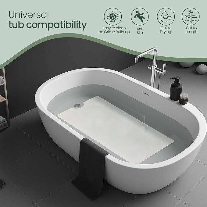 Peel and Stick Bathtub Mat - White Adhesive Vinyl Anti Slip with Drain Cut Out - Non Slip Shower Bath Mat - Extra Long Bathroom Accessory for Wet Area 16" X 40" - White