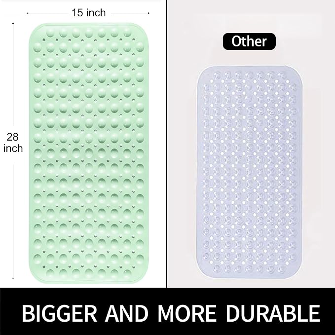 Bathtub and Shower Mats, 28 x 15 Inch Non-Slip Bath Mat, Machine Washable Bath Tub Mat with Suction Cups & Drain Holes for Bathroom, Beige