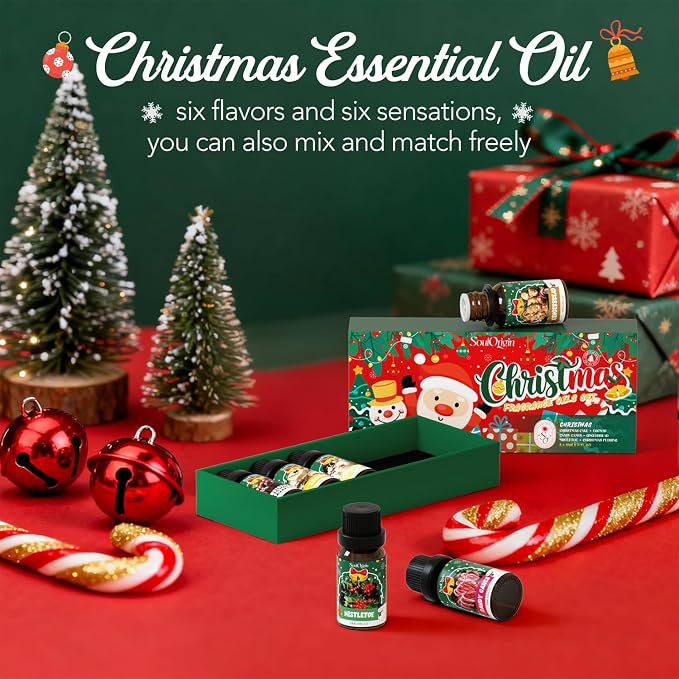 Soulorigin Christmas Essential Oils Set, Fragrance Oil Set for Diffuser, Scent Diffuser Oil for Candle Making-Christmas Cake, Eggnog, Candy Canes, Gingerbread, Mistletoe, Christmas Pudding