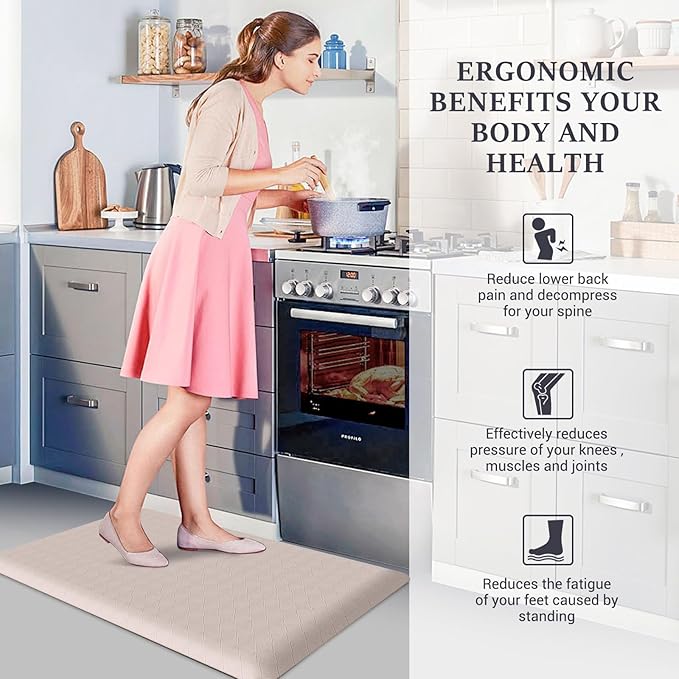 HappyTrends Kitchen Floor Mat - 4/5 Inch Thick Anti-Fatigue Kitchen Rug,Waterproof Non-Slip Kitchen Mats and Rugs Heavy Duty Ergonomic Comfort Rug for Kitchen,Office,Sink,Laundry,(22"x36", Khaki)
