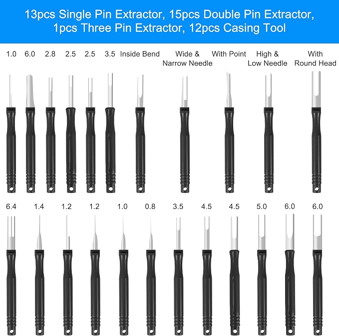 Kikerike Terminal Removal Tool Kit 41 Pcs Depinning Tool Electrical Connector Pin Removal Tool Kit Pin Extractor Tool Set Wire Terminal Release Tool for Automotive Car Household Devices - Black