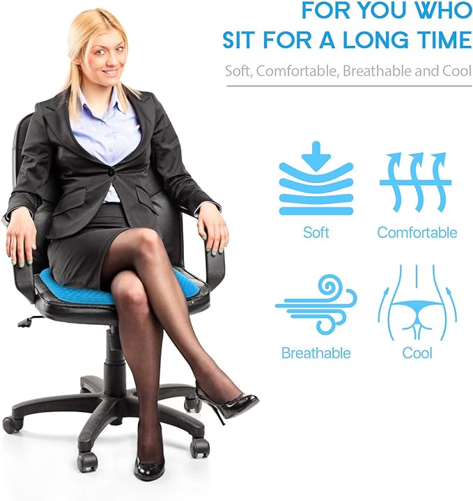 Hvllyan Gel Seat Cushion for Long Sitting (Thick & Extra Large), Gel Cushion for Wheelchair Soft, Chair Cushion, Car Seat Cushion Breathable, for Office Chair for Hip Pain