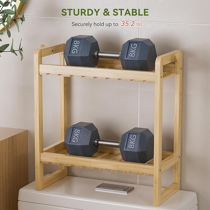 AmazerBath Bamboo Over The Toilet Storage Shelf - 2-Tier Bathroom Organizers and Storage Shelves, 2 in 1 Dual Stable Above Over Toilet Bamboo Shelf Home Storages Rack for Small Bathroom, Space Saver
