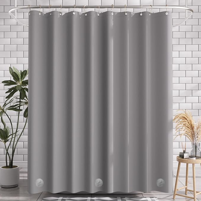 AmazerBath Shower Curtain Liner, 72x72 Grey Shower Liner, Cute Plastic Shower Curtain Liners, Lightweight PEVA Waterproof Gray Shower Curtains for Bathroom with Magnets and 12 Grommet Holes