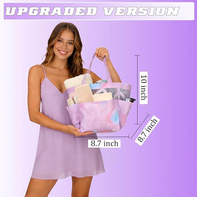 Attmu Mesh Shower Caddy Portable for College Dorm Room Camping Essentials, Shower Caddy Dorm with 9-Pockets, Large Capacity Hanging Basket Bathroom Bag for Toiletry, Swimming, Gym, Camp, Beach