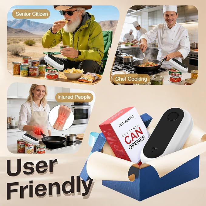 Electric Can Opener,Rechargeable One Touch Side Cut Opener for Seniors Fits Almost All Can Sizes,Smooth Edge, Handfree, Wall Mounted Small Size(White)