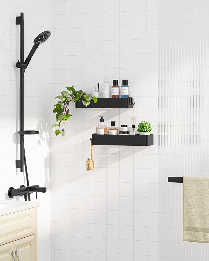 Kitsure Shower Caddy - 2 Pack Adhesive Shower Organizer, Rustproof Metal Shelves, No-Drill Bathroom Organizers and Storage, Black, XX-Large
