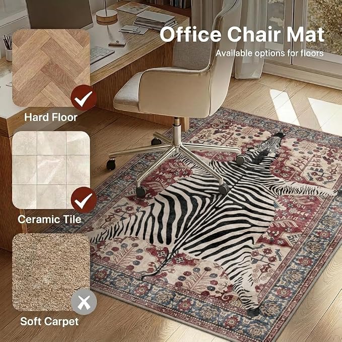 48"x72" Office Chair Mat for Hardwood Tile Floor, Under Desk Carpet Protector for Rolling Computer Chair Mat, Machine Washable Area Rug, Anti-Slip 1/5" Thick Low Pile Thin Vinyl Floor Mat, Red