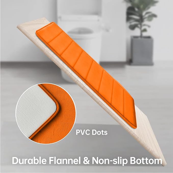 Orange Bathroom Rugs Extra Soft Memory Foam Bath Mat Sets 3 Piece Non Slip Absorbent & Dry Living Mat Sets Washable Bath Carpets with Toilet Rug,Bath Rugs for Bathroom,Tub,Shower,Kitchen,Bedroom