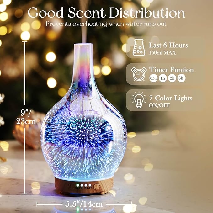 Porseme 3D Essential Oil Diffuser Cool Mist Humidifier Ultrasonic Aromatherapy Diffuser,150ml Last 6h,Auto Shut-Off,Air Refresh,Decoration for Home,Office,Yoga,Baby,Sleep