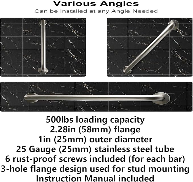 Brushed Nickel Grab Bar 16 Inch 2 Pack, iMomwee Stainless Steel Safety Grip Bar for Elderly, Shower Handrail Toilet Support Bar, Wall Mounted Bathroom Handicap Bars Bath Assist Handle for Senior