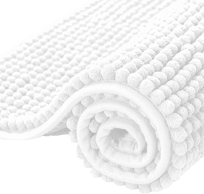 SUBRTEX Bathroom Rugs, 24" x 36" Chenille Bath Rug Soft Short Plush Bath Mat Soft Shower Mat Water Absorbent Shower Mat Quick Dry Machine Washable, White