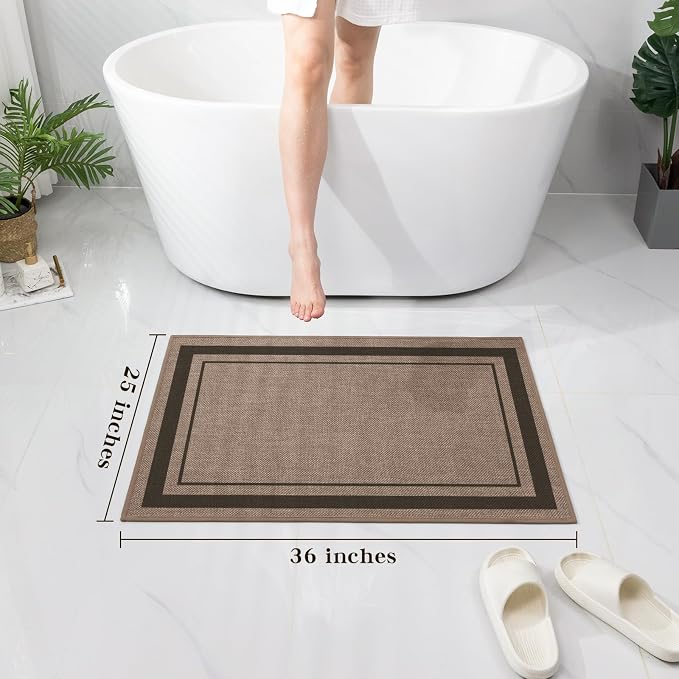 chakme Bathroom Rugs Mat 36x24, Ultra Thin Non Slip Bath Mat Large Quick Dry Absorbent Bath Mat for Bathroom Floor, (Dark Beige, 36"x24")