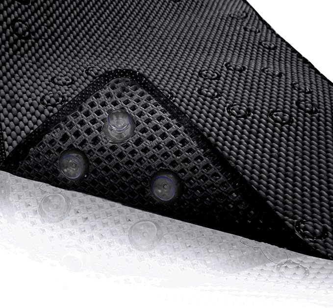 Shower and Bath Mat,Non-Slip Machine Washable and Extra Large Bathtub Mats with Drain Holes and Suction Cups Soft Foam Tub Mats-36” X 17”,Black