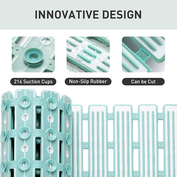 XIYUNTE Shower Mat Non Slip Bath Mat for Tub - 36 x 16 Inch Bathtub Mat Non Slip Shower Mats for Inside Shower, TPE Bath Mat with Suction Cups and Drain Holes, Easy to Cut, Green