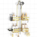 REINHARDT Shower Caddy Hanging for Handheld Showerheads Adjustable Split Shower Caddy, Rustproof Shower Organizer with Hooks for Razors Over the Head Caddy with Soap Holder Bathroom Accessories, Gold