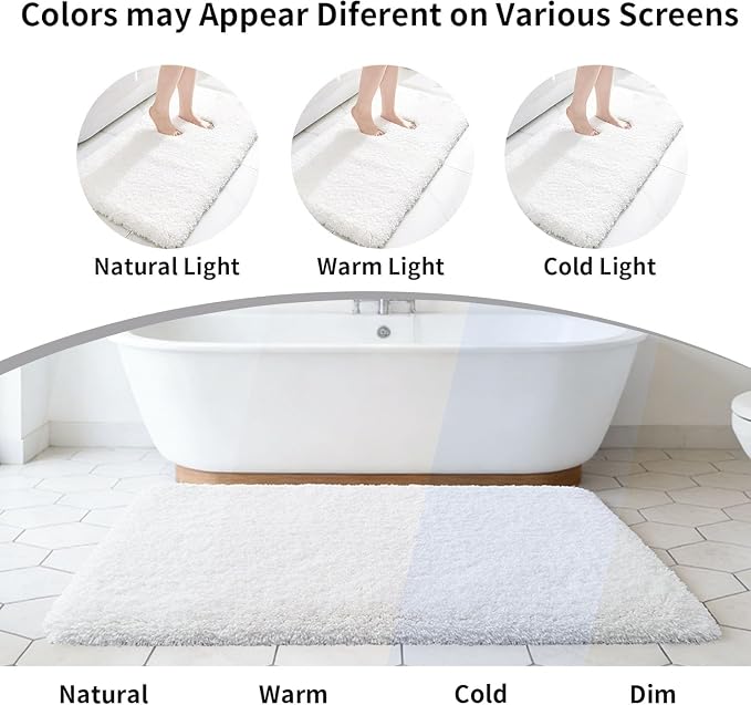 Disolla White Bathroom Rug 24x48 - Non-Slip Plush Thick Bath Mat, Highly Absorbent & Ultra Soft Fluffy Floor Mat, Machine Washable for Shower and Tub