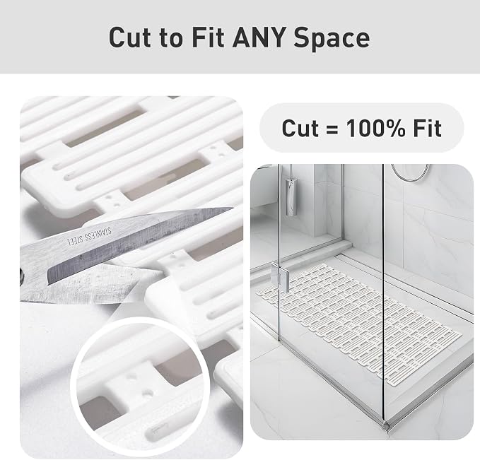 XIYUNTE Shower Mat Non Slip Bath Mat for Tub - 27 X 16 Inch TPE Bathtub Mat Non Slip Shower Mats for Inside Shower, Bath Tub Mat with Powerful Suction Cup, Easy to Cut and Dry, White