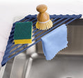 Tomorotec Compact Silicone-Coated Triangle Dish Drying Rack for Sink Corner - Foldable Stainless Steel Over-The-Sink Organizer and Storage Shelf (Dark Blue)