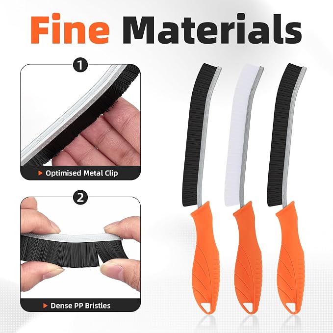 FOOGWEE Hard Bristle Crevice Cleaning Brush - Cleaning Supplies - Grout Cleaning Brushes for Household Use - Crevice Cleaning Tool for Bathroom, Home and Kitchen (3, Orange)