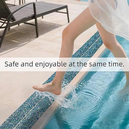 QILIMA Pool Rubber Grip Tape 2" x 15ft -Blue, Heavy Duty Anti Slip Tape for Stairs & Outdoor Safety, Waterproof Traction Strips for Pool Sides, Showers, Bathroom