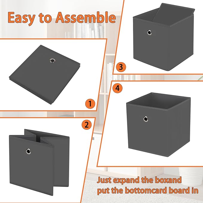 Foldable Storage Cubes Bins ,11 Inch Cloth Storage Cube Fabric Storage Box Cubes Organizer Baskets with Dual Handles for Home Organizer Set of 12 (Grey)