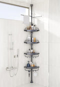 XLHOMO 32-122inch Corner Shower Caddy Tension Pole Grey, Rustproof Drill-Free Shower Shelves for Bathroom Bathtub Washbasin, Adjustable Shower Organizer with 4 Tier Patent Stable Shelves & Towel Bars
