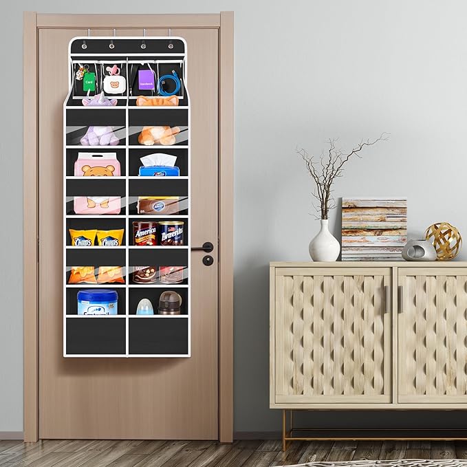 Univivi 5-Shelf Over Door Hanging Organizer Fabric Door Storage for Baby Nursery Nursery Closet Cabinet Wall Mount Hanging Storage Organizers with 8 Deep Pockets and 4 Small PVC Pockets(Black)