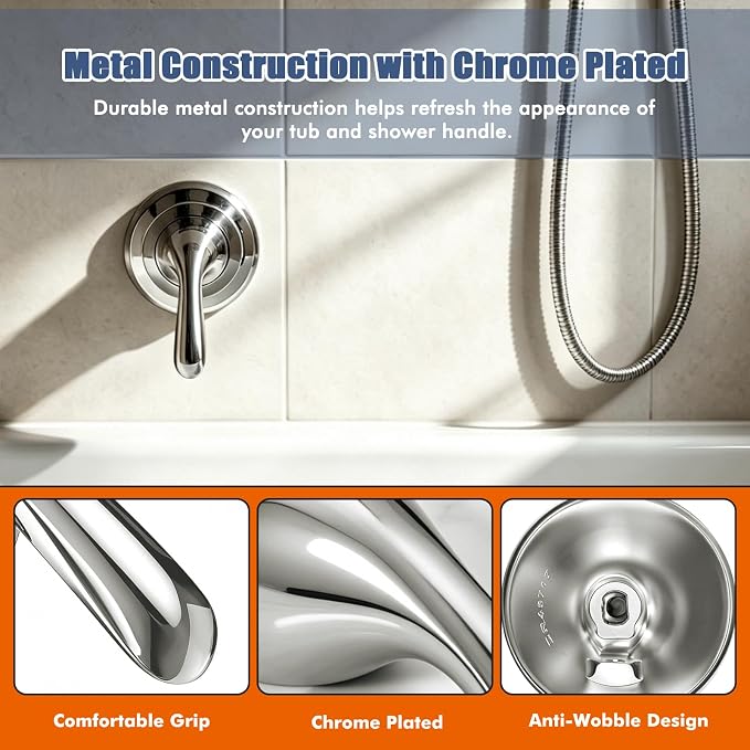 RP48717 Shower Handle Replacement, Compatible with Delta 13/14 Series Tub and Shower Faucet, Single Handle Tub Shower Faucet Handle, Chrome Plated Metal Handle
