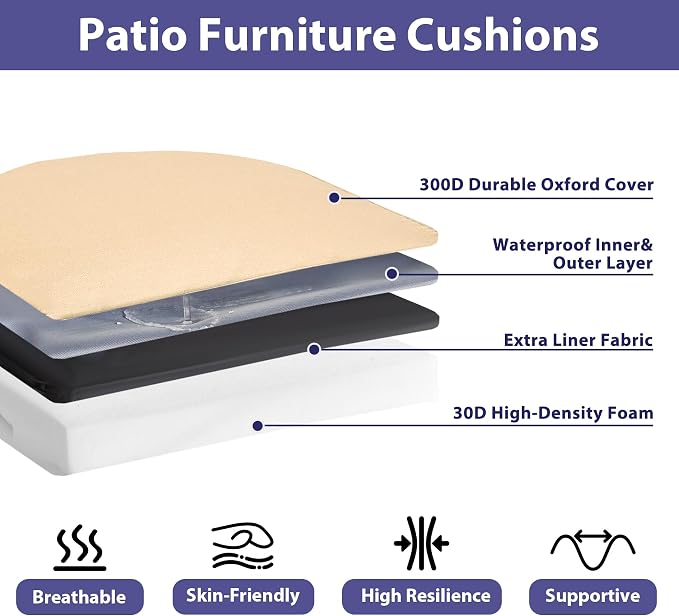 IPYNBAP Outdoor Chair Cushions Set of 4 -Waterproof Outdoor Seat Cushions for Patio Furniture, Patio Chair Cushion with Handle and Ties, Out Door Chair Pads,17x16x2-Round, Beige