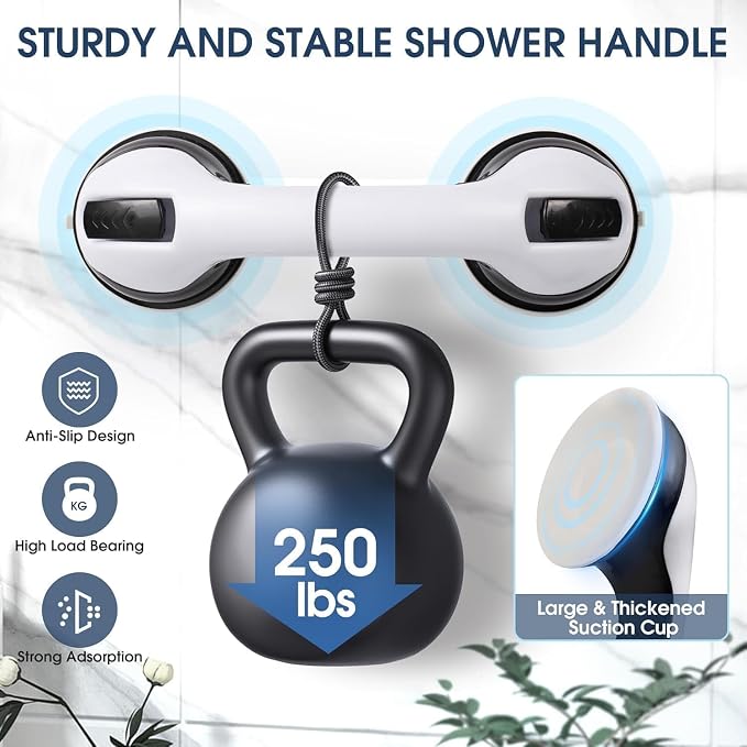Auroras 12 Inch Grab Bars for Bathtubs and Showers with Suction Cup, Removable Shower Grab Bars for Seniors, No Drilling Heavy Duty Shower Handle for Bathroom Safety, Handicap Grab Bars,Black (2 Pack)