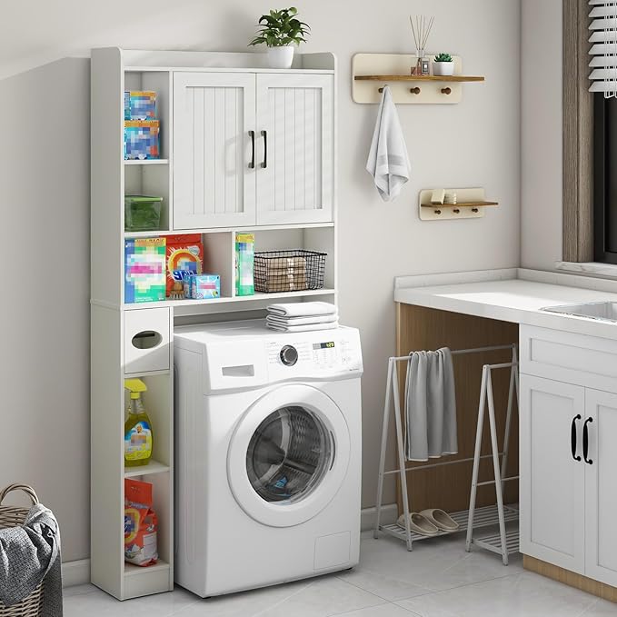 Vabches Over The Toilet Storage Cabinet, Farmhouse Storage Cabinet Over Toilet with Barn Door，Home Space-Saving Toilet Rack, for Bathroom, Restroom, Laundry