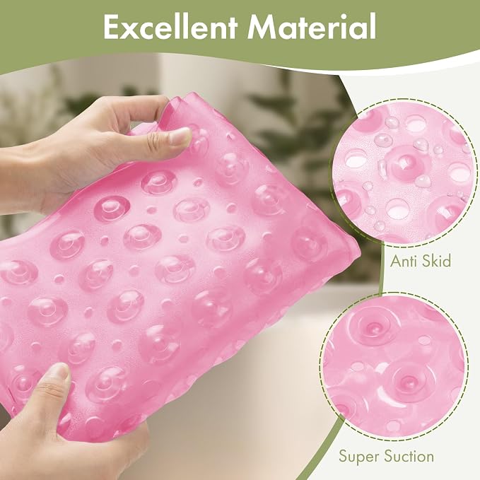 AmazerBath Shower Mat Non Slip 40 x 16 Inches, Shower Stall Mats with Suction Cups and Drain Holes, Non Slip Bath Mat for Tub for Elderly & Kids, Clear Pink