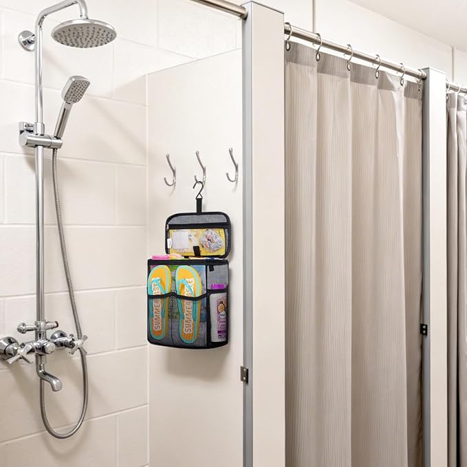 Lifewit Shower Caddy Portable, Toiletry Bag with Handle and 3 Mesh Pockets, Quick Dry Hanging Organizer for Bathroom, Gym, Travel, Camping, College Dorm Room Essentials for Women Men, Grey
