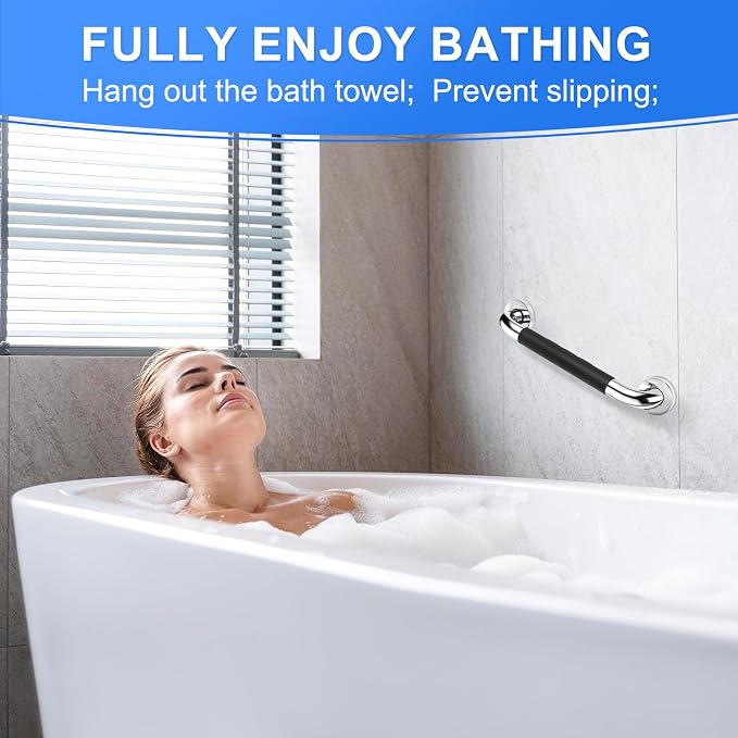 2 Pack 18 Inch Grab Bars for Bathtubs and Showers, Anti Slip Handicap Grab Bars for Shower, Safety Bath & Toilet Rail for Elderly Senior, Shower Handle Disability Assist Bathroom Handrail