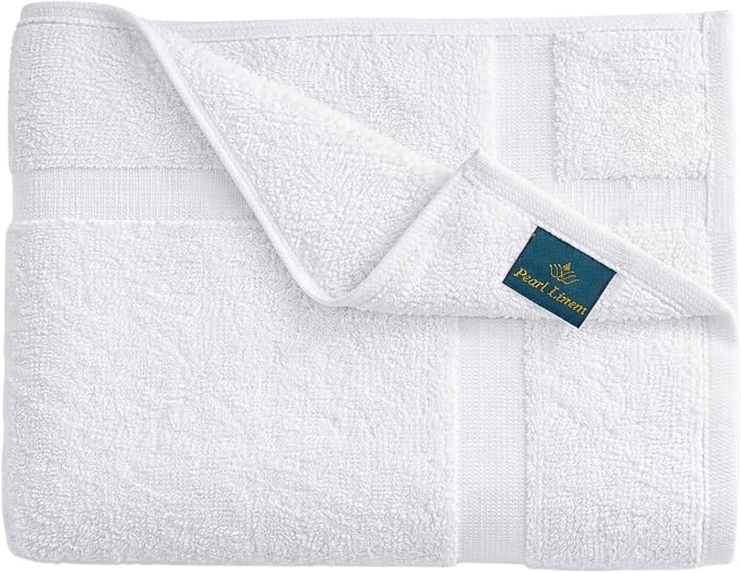 Pearl Linens Pack of 6 100% Cotton Bath Mat Towels,18x25 inches, Soft & Absorbent Floor Towels for Bathroom, Not Bathroom Rugs, After Shower Mat, 781 GSM, Machine Washable, Airbnb Essentials, White