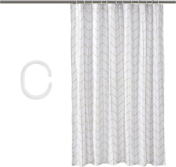 Amazon Basics Bathroom Shower Curtain, Water Resistant Fabric with Weighted Hem, Rust Resistant Grommets & Hooks, Machine Washable, 72"x72", Natural Herringbone