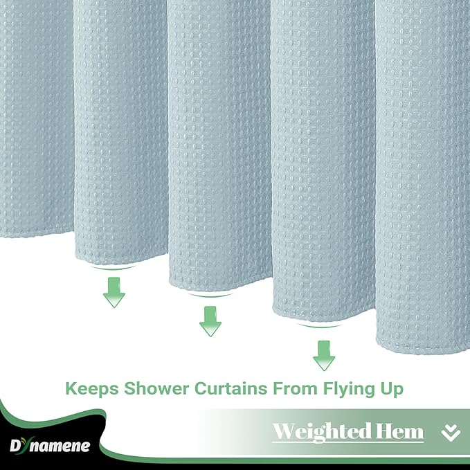 Dynamene 78 Inch Long Shower Curtain, Tall Waffle Fabric Shower Curtains for Bathroom, Hotel Waterproof Cloth Shower Curtain Liner Set with Hooks, Snap in Liner, Mesh Top Window, Fog Blue, 72x78