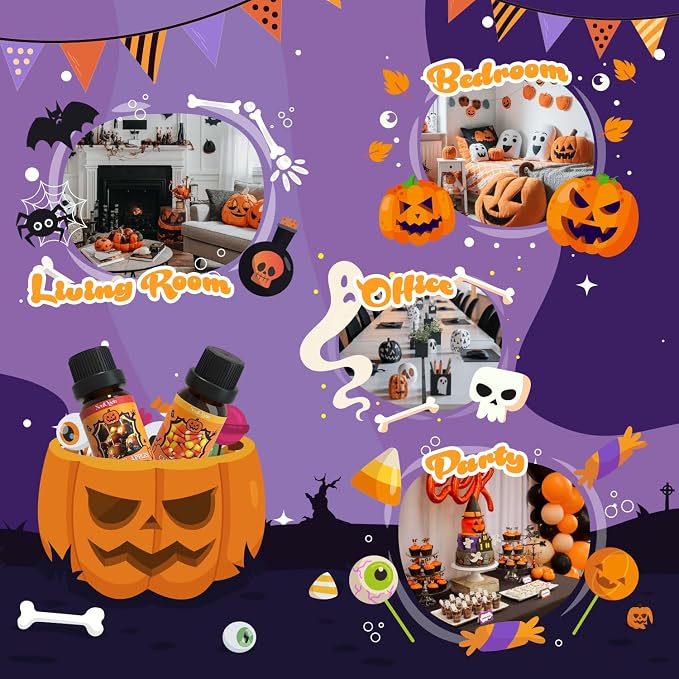 Soulorigin Halloween Fragrance Oils Set, Essential Oil for Diffuser, Diffuser Oil, Use for Soap Candle Making,Caramel Apples, Pumpkin Pie, Candy Corn, Halloween Cookies, Popcorn Balls, Snickers Bars
