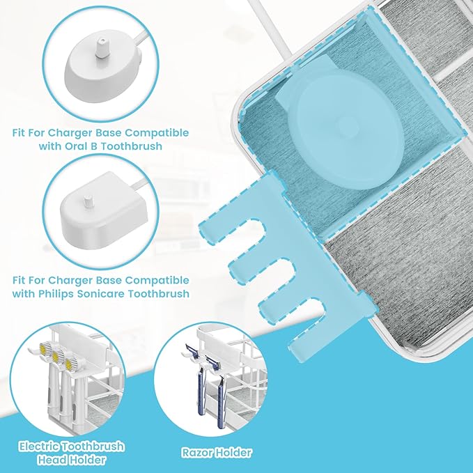Toothbrush Holders Instant-Drying Organizer - Bathroom Countertop/Wall Mounted Electric Toothbrush Holder - Toothbrush Head Toothpaste Holder, Bathroom Counter Organizers and Storage, White