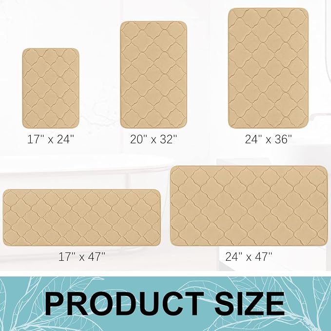 OLANLY Memory Foam Bath Mat Rug 36x24, Ultra Soft and Absorbent Bathroom Rugs, Non-Slip, Comfortable, Machine Washable Bath Carpet for Bathroom Floor, Tub, Shower and Home Decor Accessories, Beige